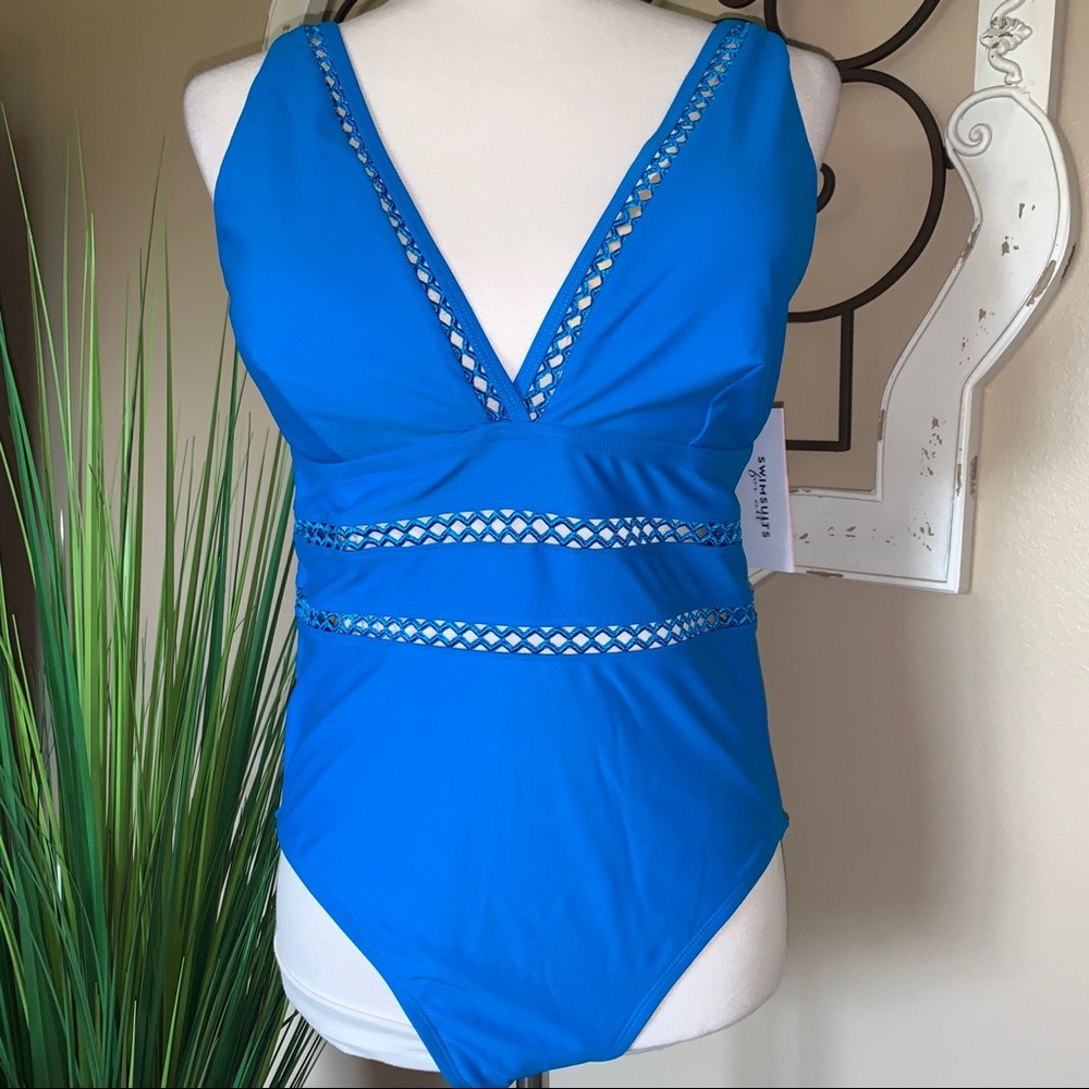 NWT SWIMSUITS FOR ALL Size 14 Gorgeous Blue One Piece Swimsuit